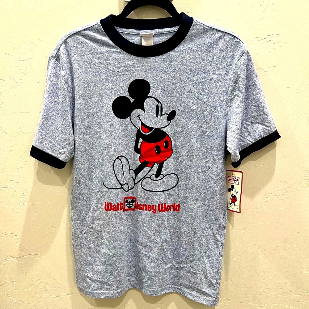 Mickey Mouse T-Shirt Ringer Graphic Disney Blue Faded NWT Size Small